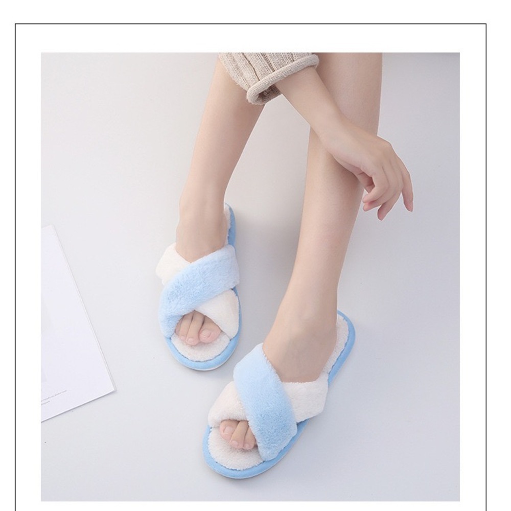 Cross Band Soft Plush Fleece Slippers
